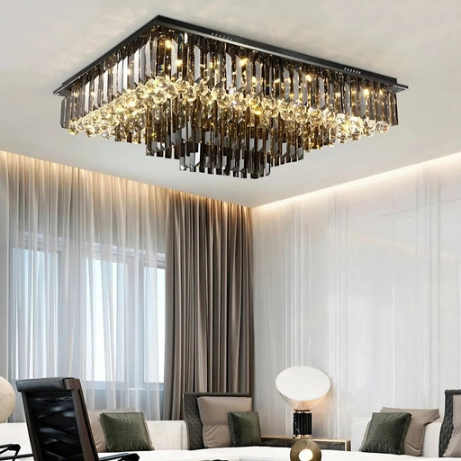 Gio Rectangular Crystal Ceiling Chandelier.