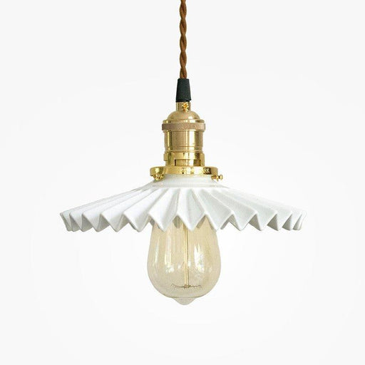 Ceramic Fluted Shade Brass Fitting Pendant Light.