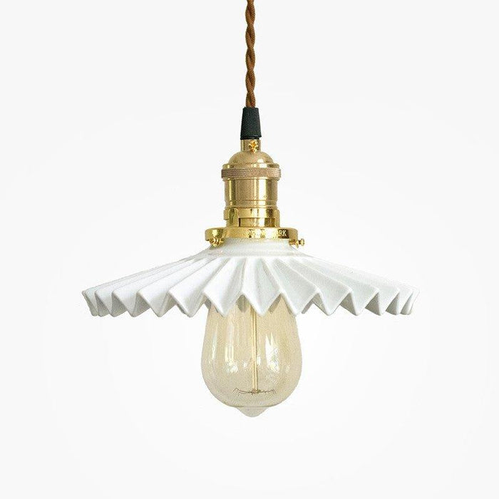 Ceramic Fluted Shade Brass Fitting Pendant Light - DWHOME