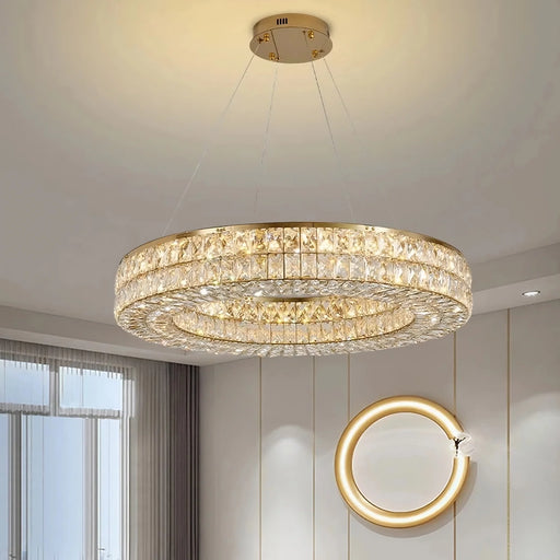 Bacci Crystal Modern Chandelier, Gold.