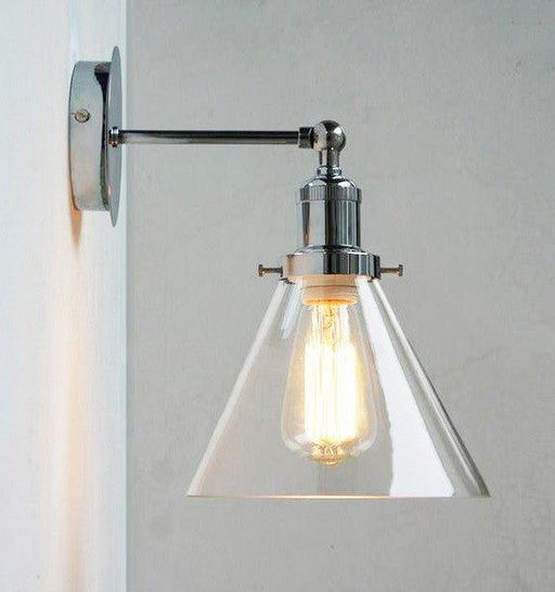 Chrome Wall Light With Glass Cone Shade.