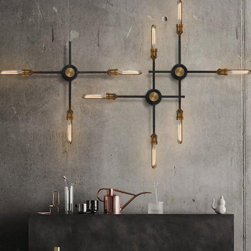 Circa Black Industrial Wall Light With Brass Fitting.