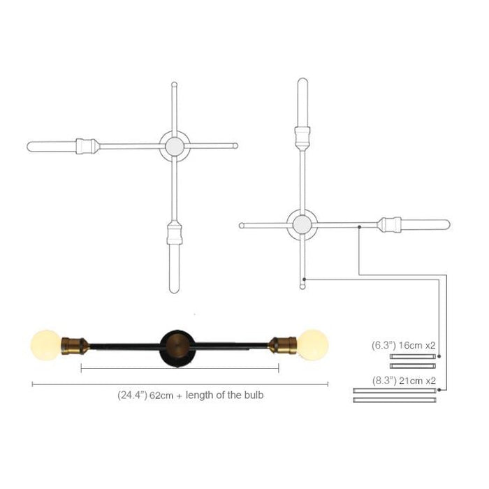 Circa Duo Industrial Wall Light With Brass Fitting - 2 heads.