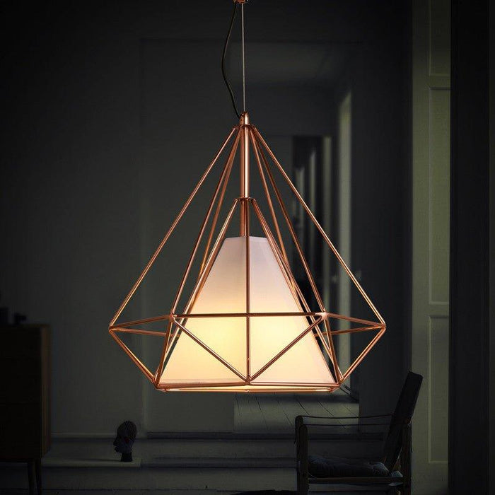 Copper Diamond Wire Cage Pendant Light.