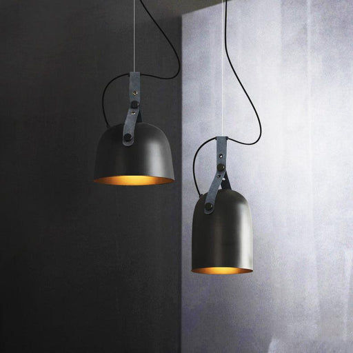 Kemi loft minimalist monochrome pendant light with strap handle.