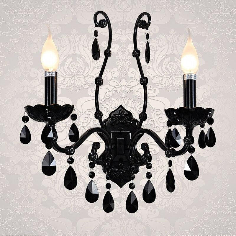 Crystal Style Black Candle Wall Light-DWHOME