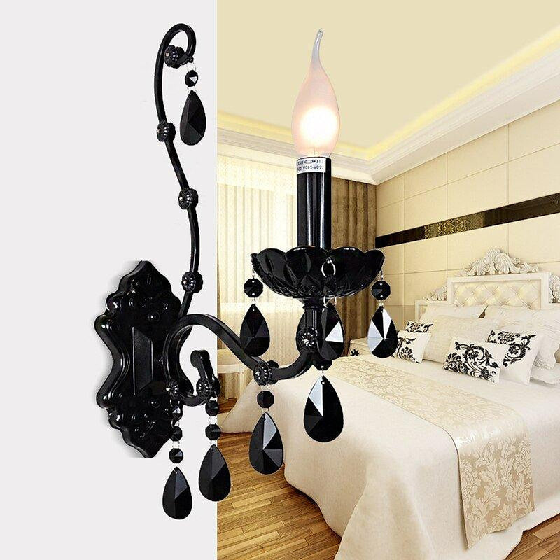 Crystal Style Black Candle Wall Light-DWHOME