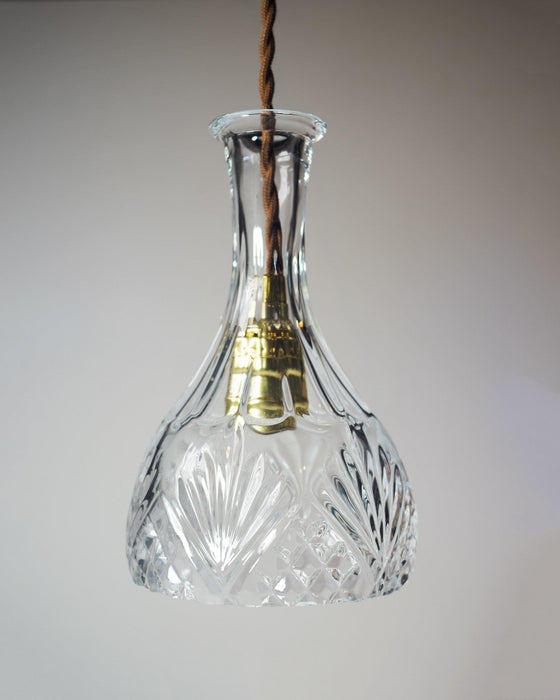 Cut Glass Bottle Shade Brass Fitting Art Deco Pendant Light.