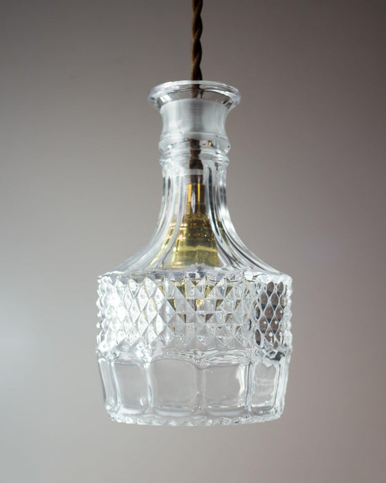 Cut Glass Bottle Shade Brass Fitting Art Deco Pendant Light.