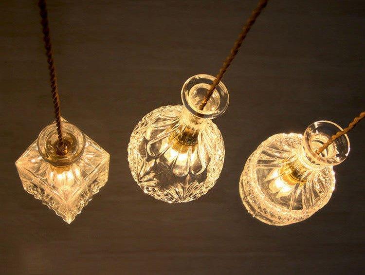 Cut Glass Bottle Shade Brass Fitting Art Deco Pendant Light.