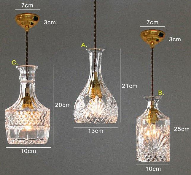 Cut Glass Bottle Shade Brass Fitting Art Deco Pendant Light.