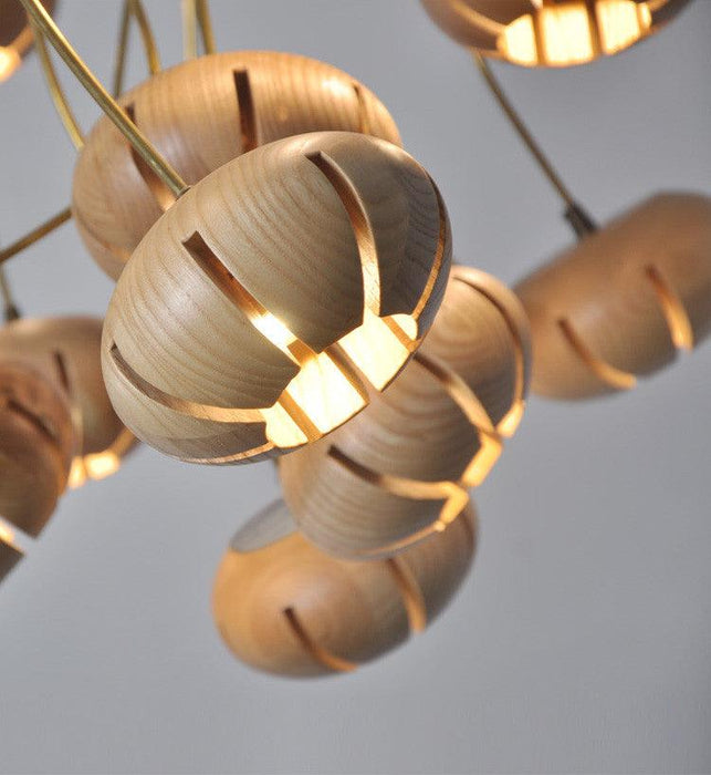 Wooden Petal Round Cluster Pendant Light.