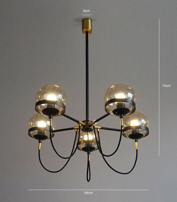 Dexter Glass Orb Brass 5 Bulb Art Deco Mid Century Pendant Light - DWHOME