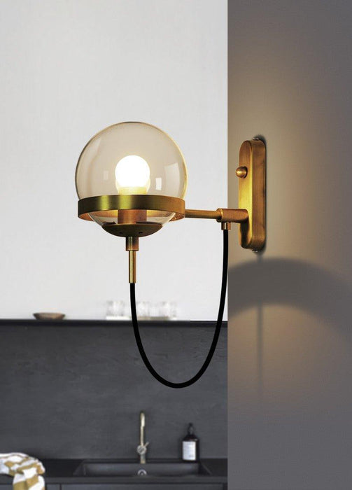 Dexter Glass Orb Brass Wall Light-DWHOME