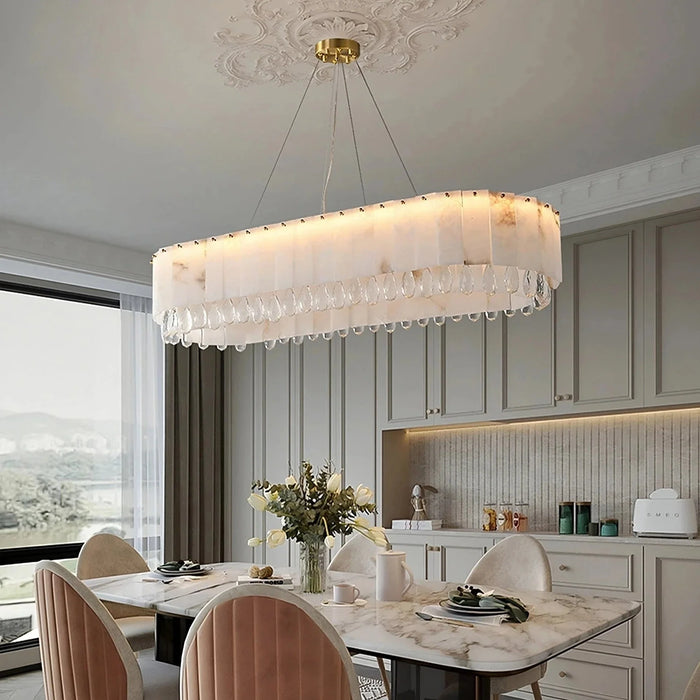 Natural Marble & Crystal Dining Room Chandelier.