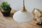 Eden Fluted White Shade With Brass Fitting midcentury Pendant Light-DWHOME