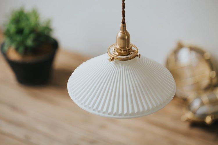 Eden Fluted White Shade With Brass Fitting midcentury Pendant Light.