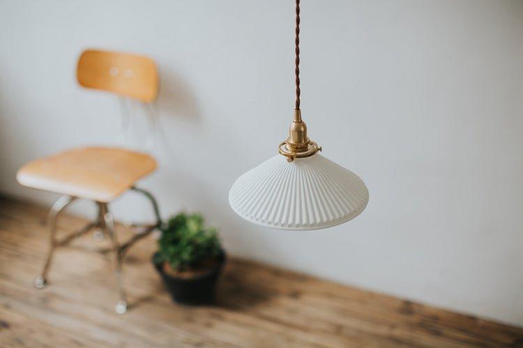 Eden Fluted White Shade With Brass Fitting midcentury Pendant Light.