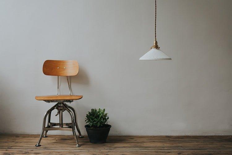 Eden Fluted White Shade With Brass Fitting midcentury Pendant Light.