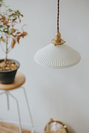 Eden Fluted White Shade With Brass Fitting midcentury Pendant Light-DWHOME