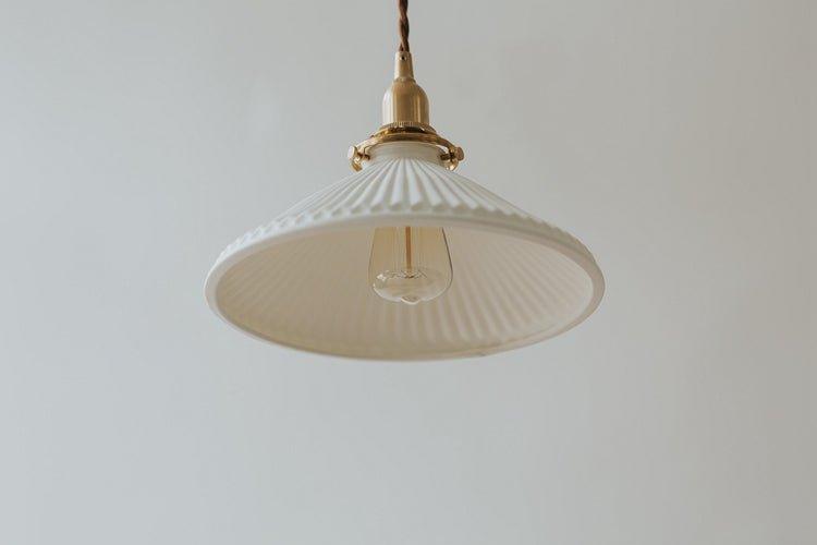 Eden Fluted White Shade With Brass Fitting midcentury Pendant Light.