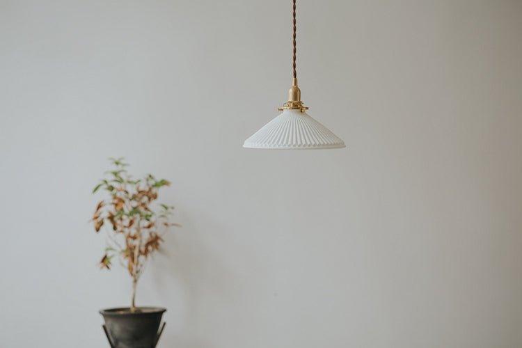 Eden Fluted White Shade With Brass Fitting midcentury Pendant Light.