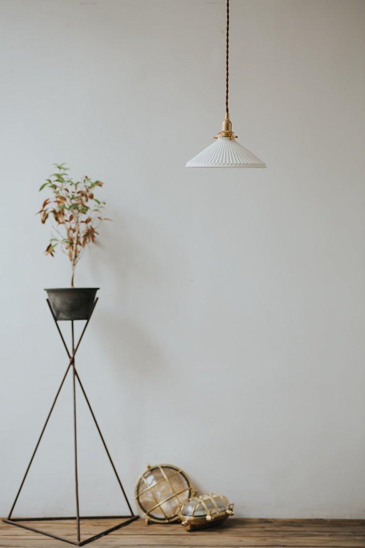 Eden Fluted White Shade With Brass Fitting midcentury Pendant Light-DWHOME