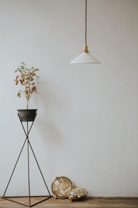 Eden Fluted White Shade With Brass Fitting midcentury Pendant Light.