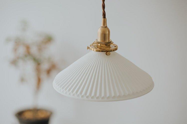 Eden Fluted White Shade With Brass Fitting midcentury Pendant Light-DWHOME