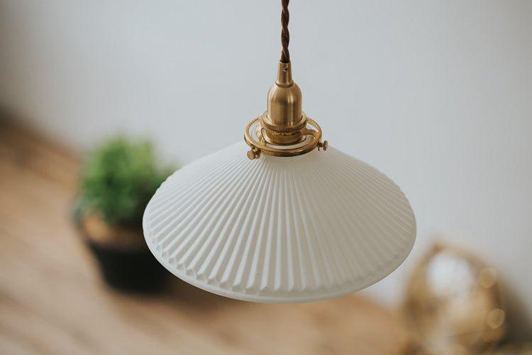 Eden Fluted White Shade With Brass Fitting midcentury Pendant Light-DWHOME