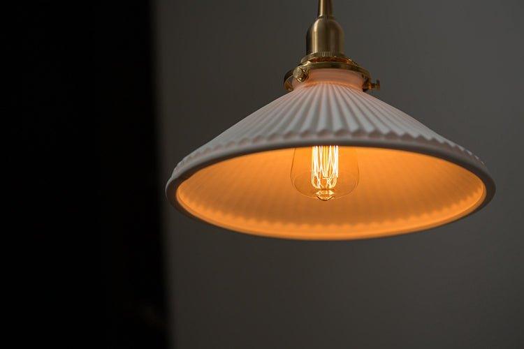 Eden Fluted White Shade With Brass Fitting midcentury Pendant Light-DWHOME