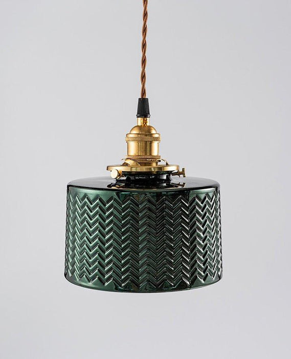 Emerald Fluted Dome Glass With Brass Fitting Art Deco Pendant Light.