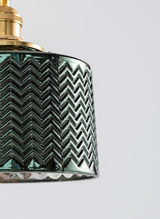 Emerald Fluted Dome Glass With Brass Fitting Art Deco Pendant Light.