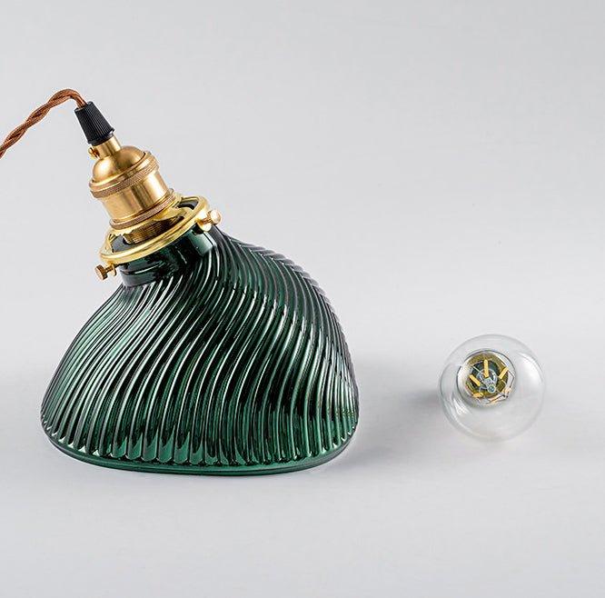 Emerald Green Fluted Shell Glass Art Deco Pendant Light.