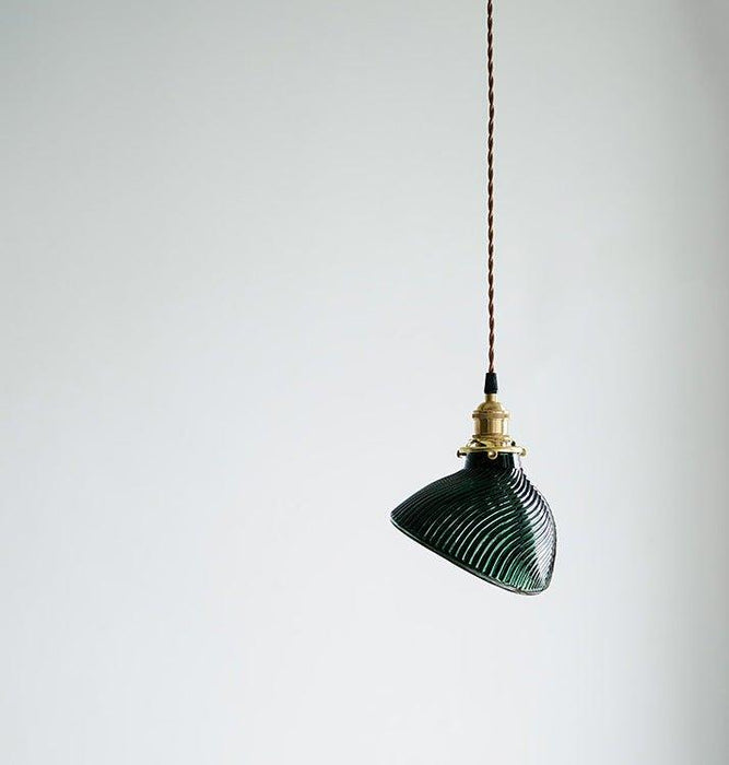 Emerald Green Fluted Shell Glass Art Deco Pendant Light.