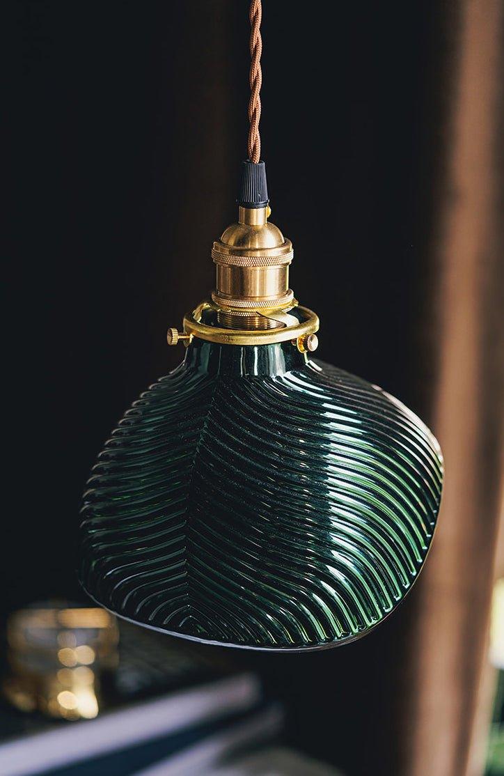 Emerald Green Fluted Shell Glass Art Deco Pendant Light-DWHOME