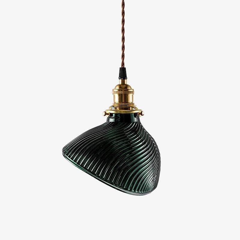 Emerald Green Fluted Shell Glass Art Deco Pendant Light-DWHOME