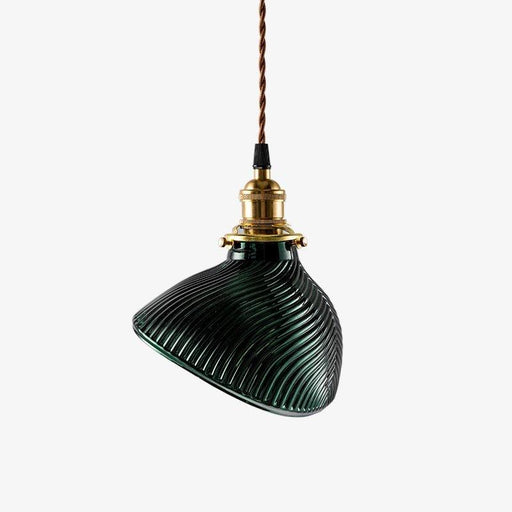 Emerald Green Fluted Shell Glass Art Deco Pendant Light.