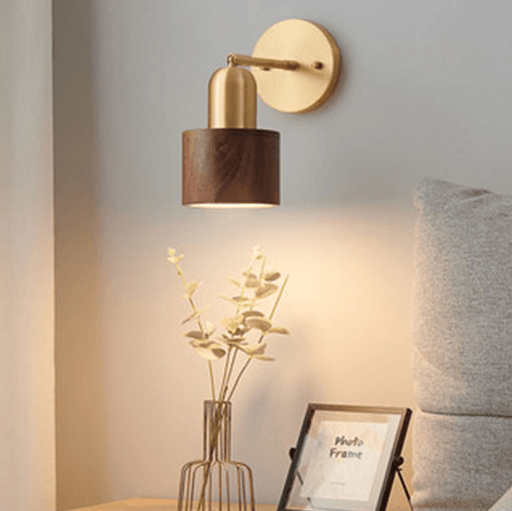 LED Retro Style Brass & Wood Wall Lamp.