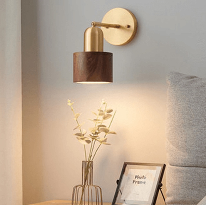 LED Retro Style Brass & Wood Wall Lamp-DWHOME