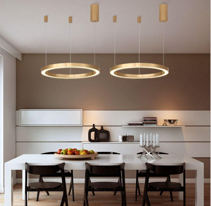 LED Gold Round Nordic Pendant Horizontal Light.