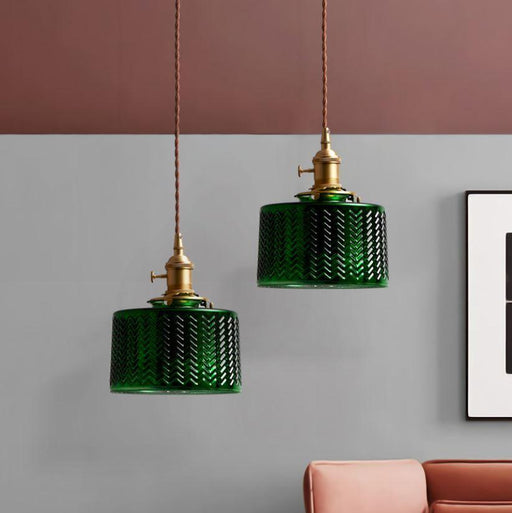 LED Retro Loft Green Glass Pendant Light.