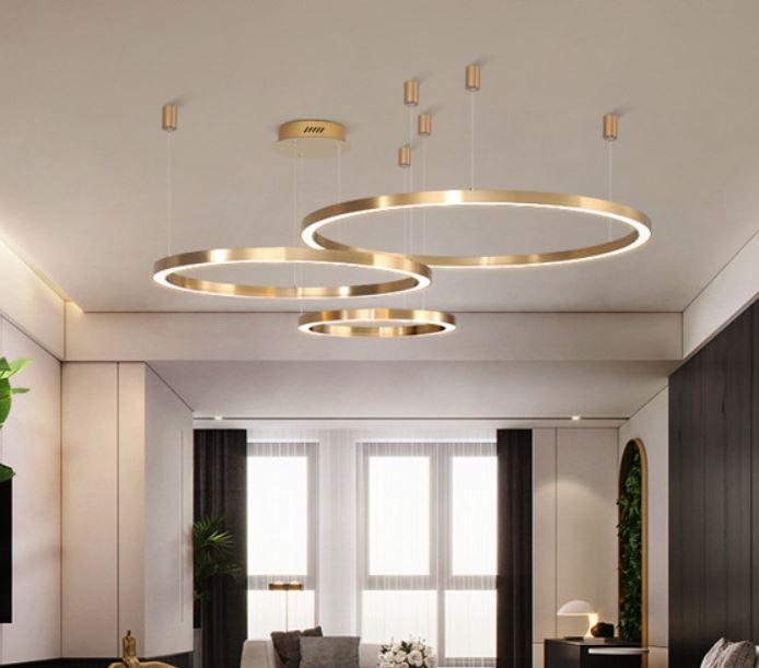 LED Gold Round Nordic Pendant Horizontal Light.