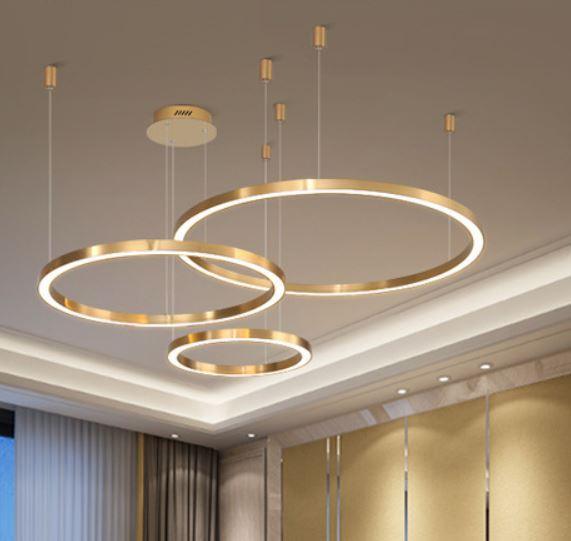 LED Gold Round Nordic Pendant Horizontal Light.