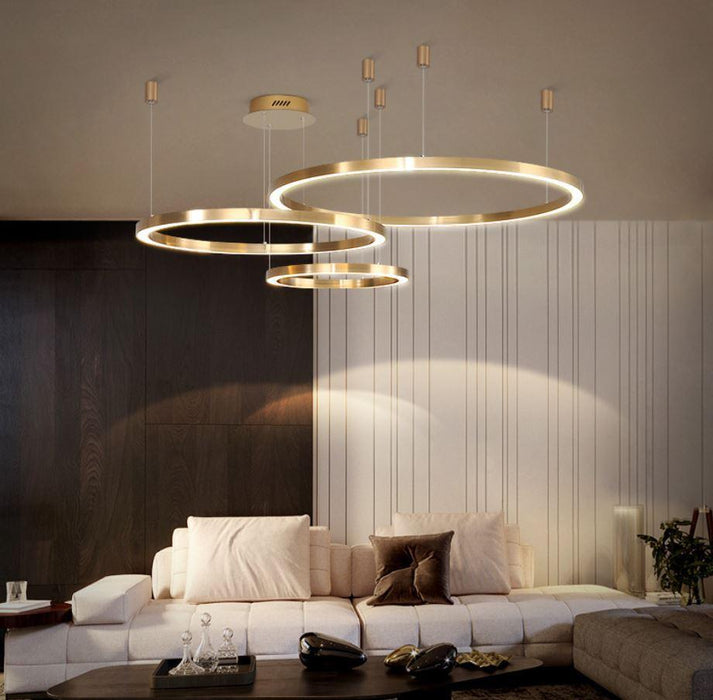 LED Gold Round Nordic Pendant Horizontal Light.