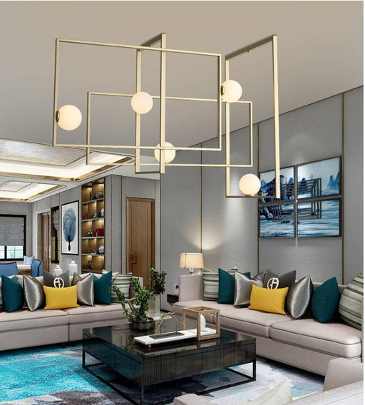 LED Geometric Chandelier in Gold with Metal and Glass.