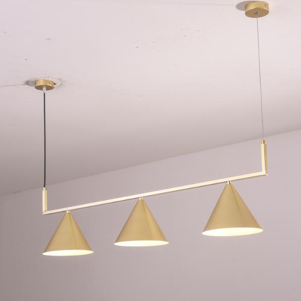 LED Triple Brass Pendant Lights Set.