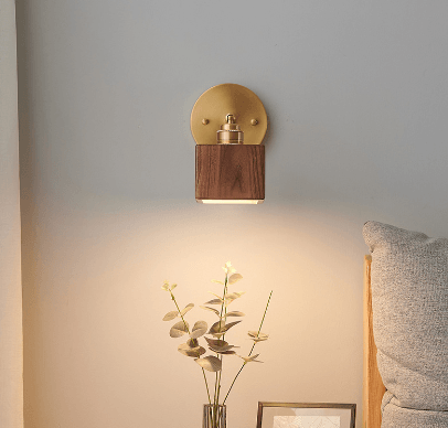 LED Retro Style Brass & Wood Wall Lamp.