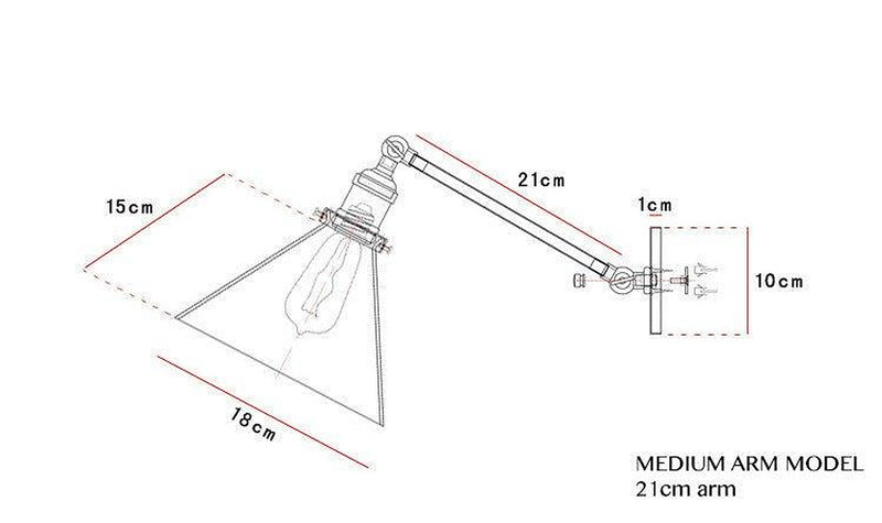 Glass Cone Shade Wall Light. Industrial Retro Styled Bedside Light.-DWHOME