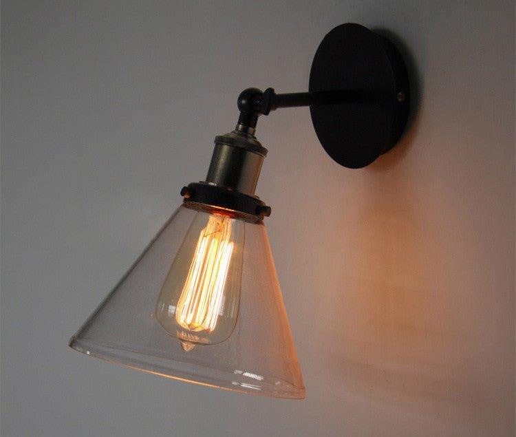 Glass Cone Shade Wall Light. Industrial Retro Styled Bedside Light..